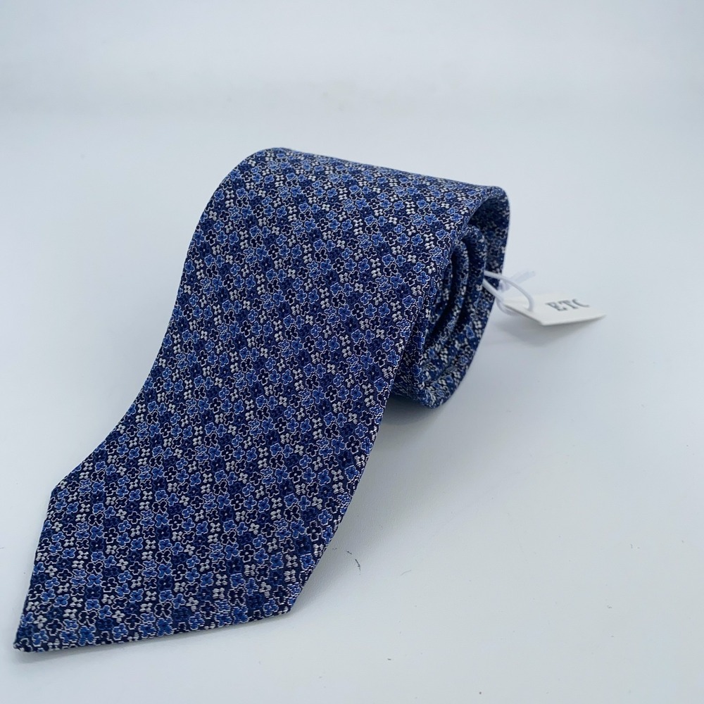 Eton Tie Men One Size Purple‎ Blue Patterned Silk Luxury Necktie England Made